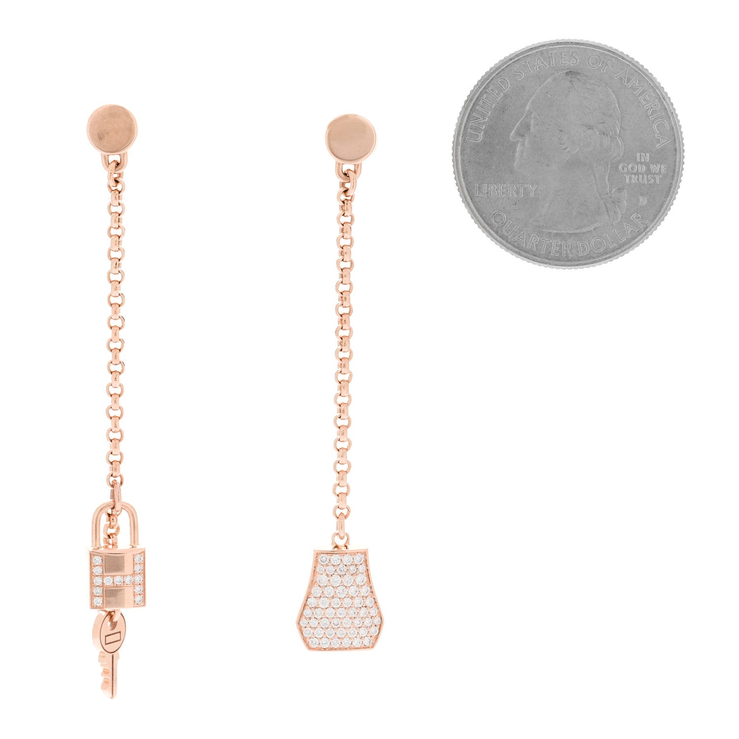 Hermes 18K Rose Gold Diamond Kelly Clochette Drop Earrings 2 of 4