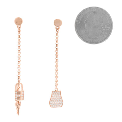 Hermes 18K Rose Gold Diamond Kelly Clochette Drop Earrings 2 of 4