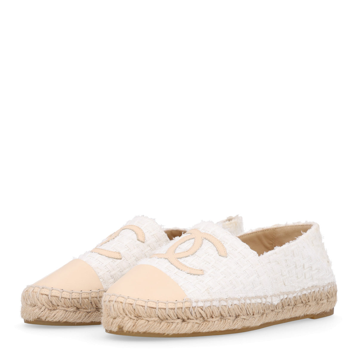 Chanel Tweed Grosgrain CC Espadrilles 36 White Beige 4 of 10