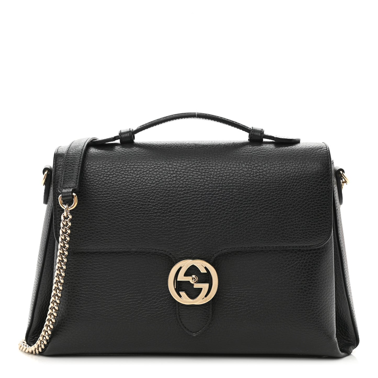 Dollar Calfskin Medium Interlocking G Top Handle Shoulder Bag Black