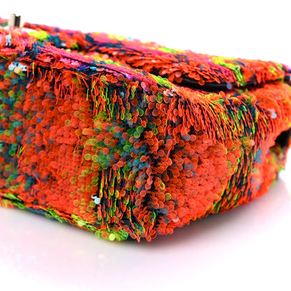 Chanel Sequin Logo Single Flap Orange Turquoise Pink 9 of 9