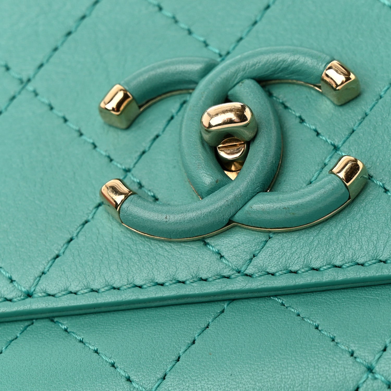Chanel Calfskin Stitched Small Covered CC Flap Bag Green 12 of 16