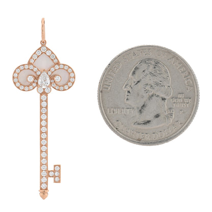 Tiffany 18K Rose Gold Diamond Mother of Pearl Fleur De Lis Key Pendant 2 of 4