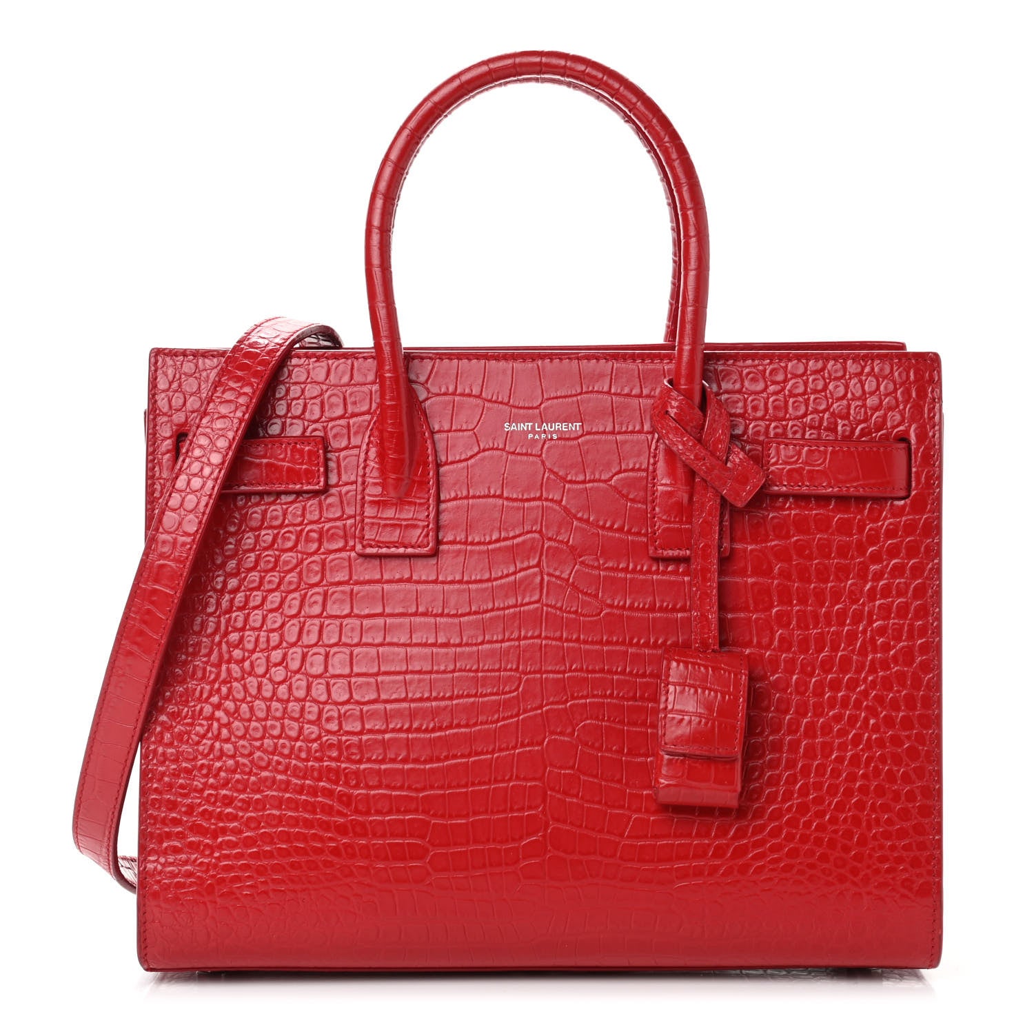 Saint Laurent Calfskin Crocodile Embossed Baby Sac De Jour Red 1 of 19