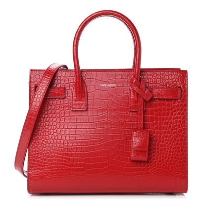Saint Laurent Calfskin Crocodile Embossed Baby Sac De Jour Red 1 of 19