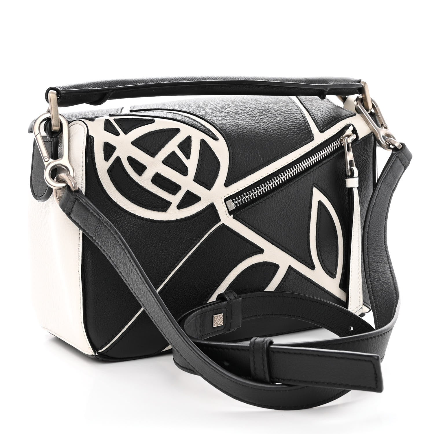 Loewe Calfskin Small Roses Puzzle Bag Black White 3 of 9