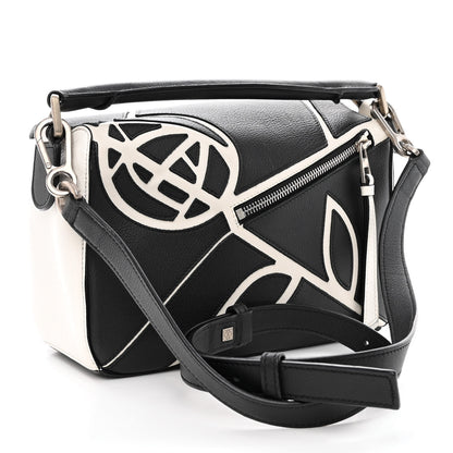 Loewe Calfskin Small Roses Puzzle Bag Black White 3 of 9