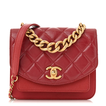 Chanel Calfskin Caviar Quilted Mini Chain Handle Flap  Red 1 of 14