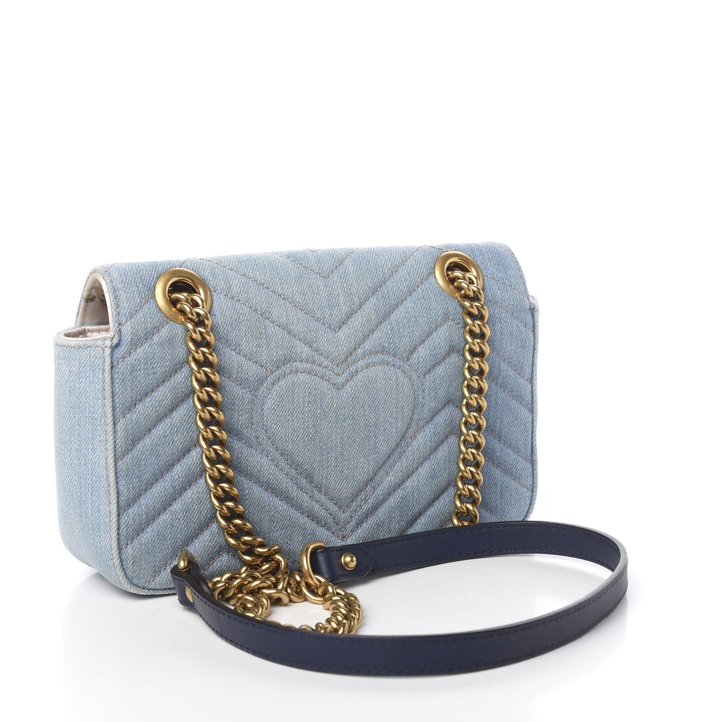 Denim Matelasse Mini Pearly GG Marmont Shoulder Bag Blue