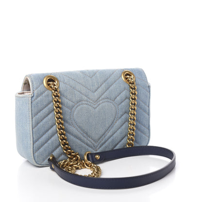 Gucci Denim Matelasse Mini Pearly GG Marmont Shoulder Bag Blue 5 of 15