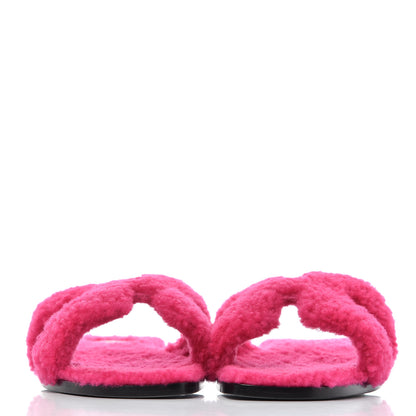 Hermes Woolskin Oran Sandals 37 Rose Fuchsia 2 of 12