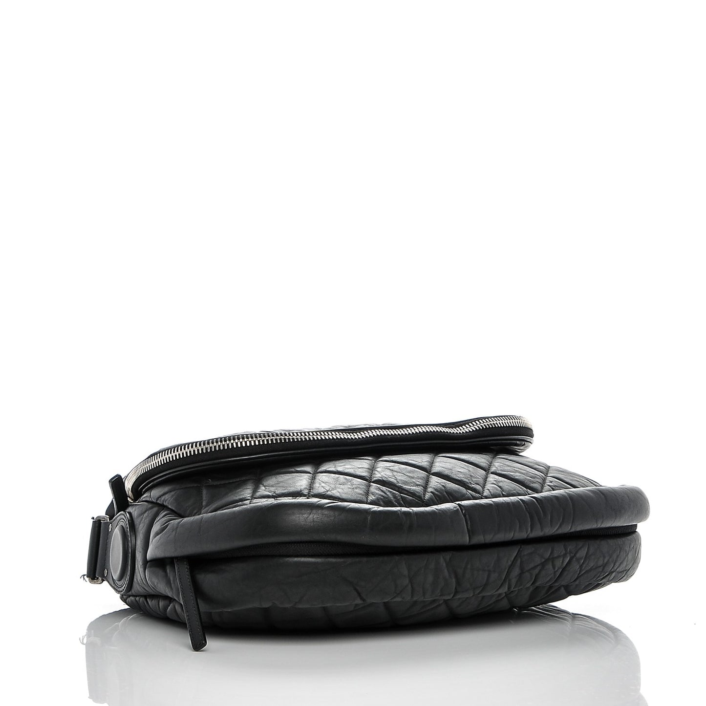 Aged Calfskin Quilted Expandable Messenger Black