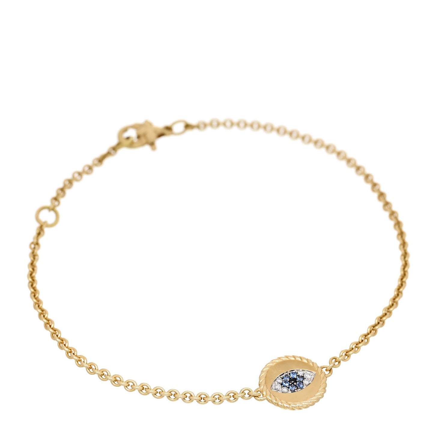 18K Yellow Gold Diamond Blue Sapphire Cable Collectibles Evil Eye Bracelet