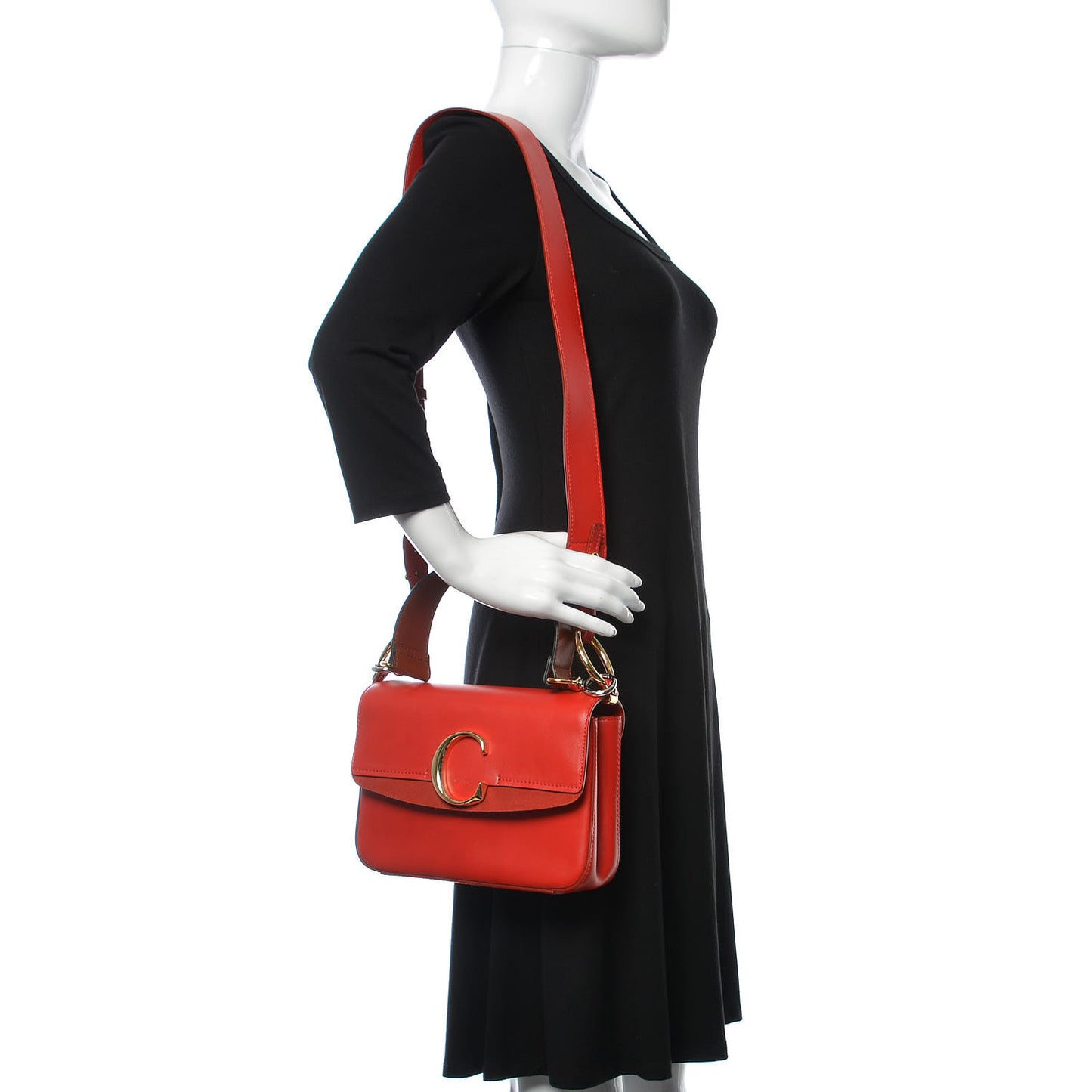 Calfskin Small C Double Carry Plaid Red