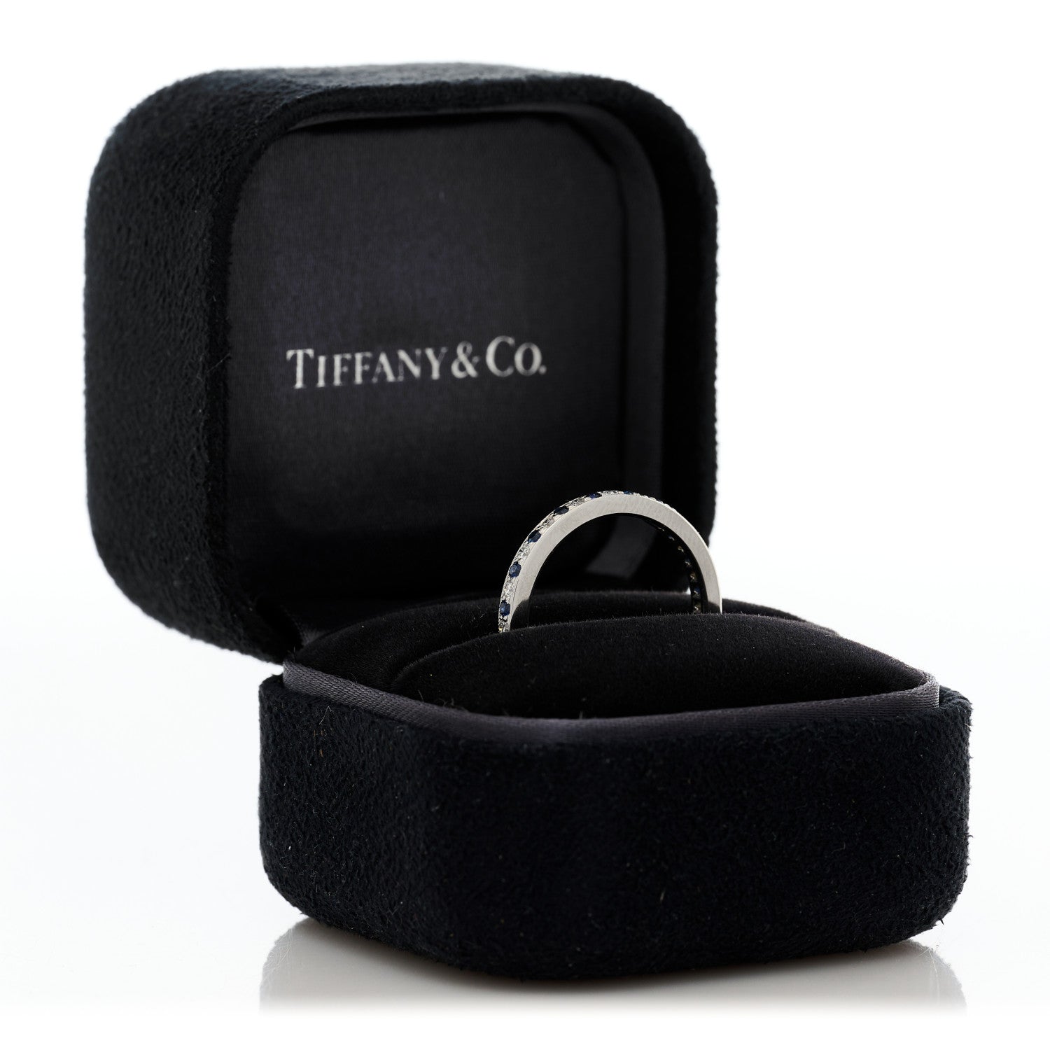 Tiffany Platinum Diamond Blue Sapphire Legacy Eternity Band Ring 53 6.5 5 of 5