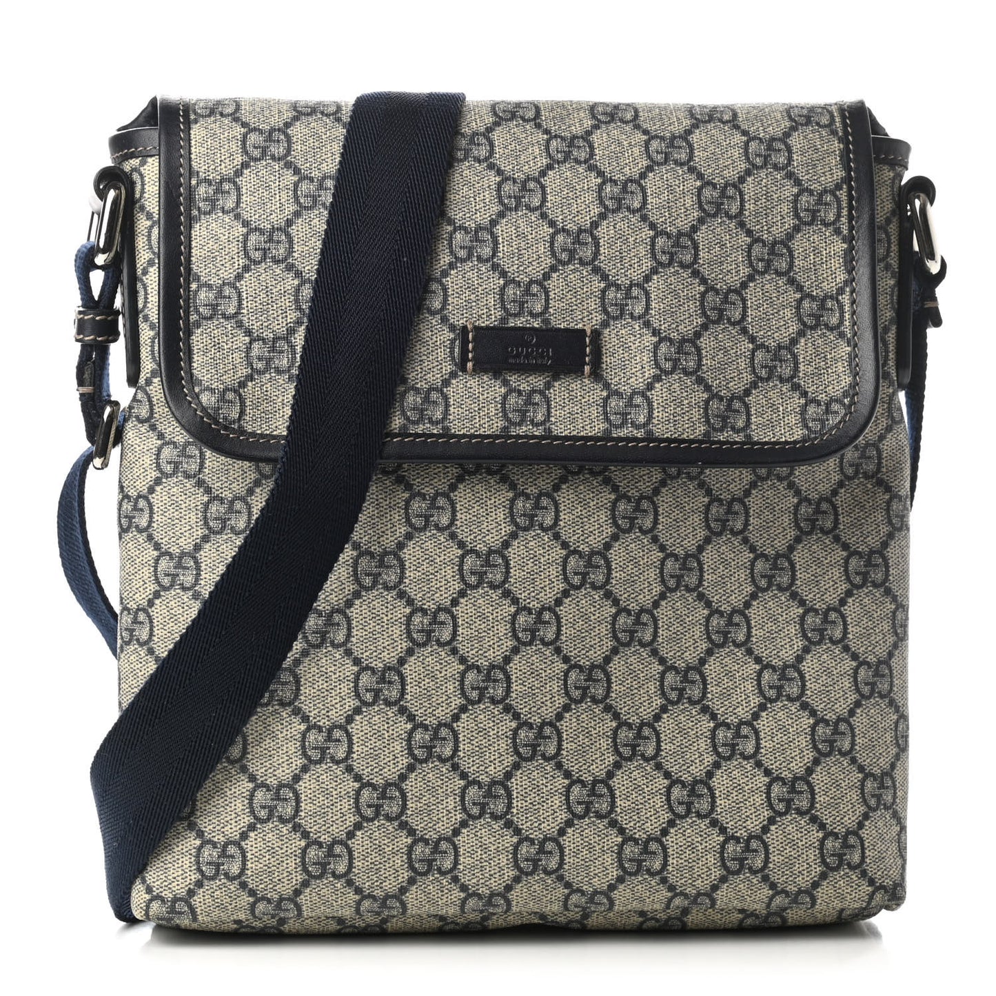 GG Plus Monogram Sellieria Calfskin Small Flap Messenger Bag Beige Blue