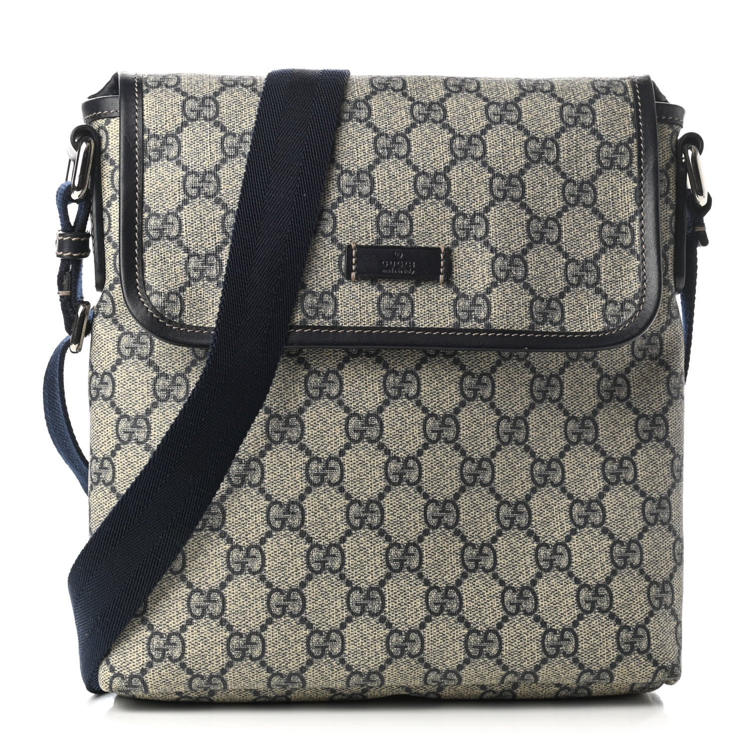 Gucci GG Plus Monogram Sellieria Calfskin Small Flap Messenger Bag Beige Blue 1 of 10