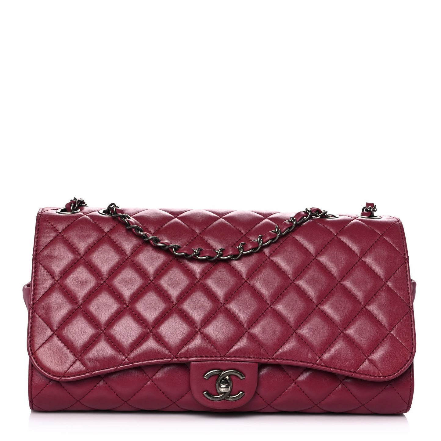 Lambskin Quilted Jumbo Grocery By Chanel Drawstring Shopping Bag Dark Pink