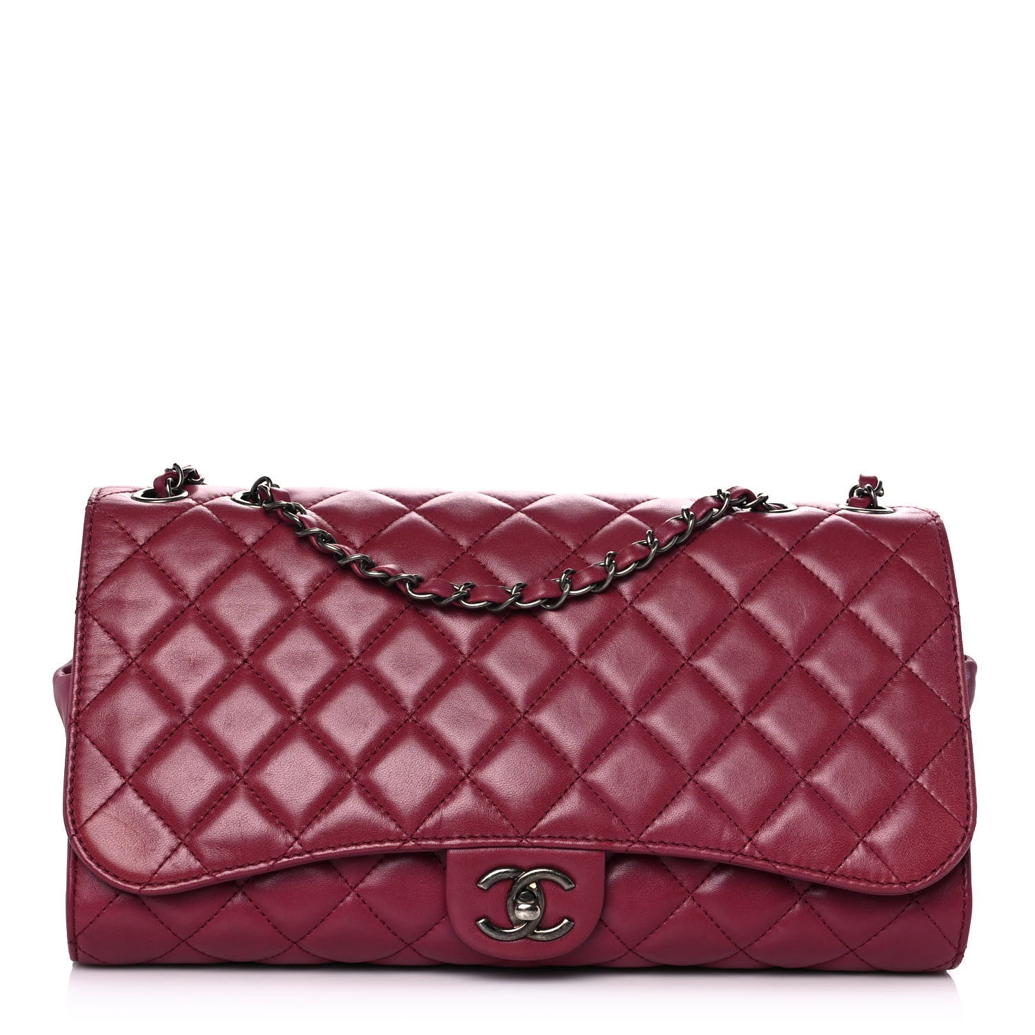 Chanel Lambskin Quilted Jumbo Grocery By Chanel Drawstring Shopping Bag Dark Pink 1 of 14