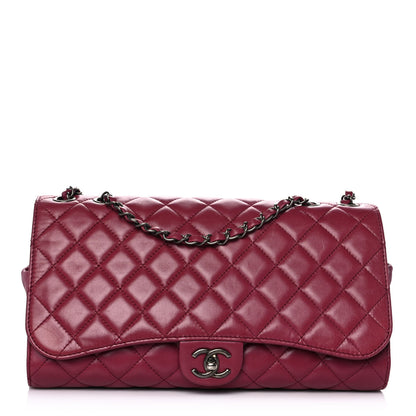Chanel Lambskin Quilted Jumbo Grocery By Chanel Drawstring Shopping Bag Dark Pink 1 of 14