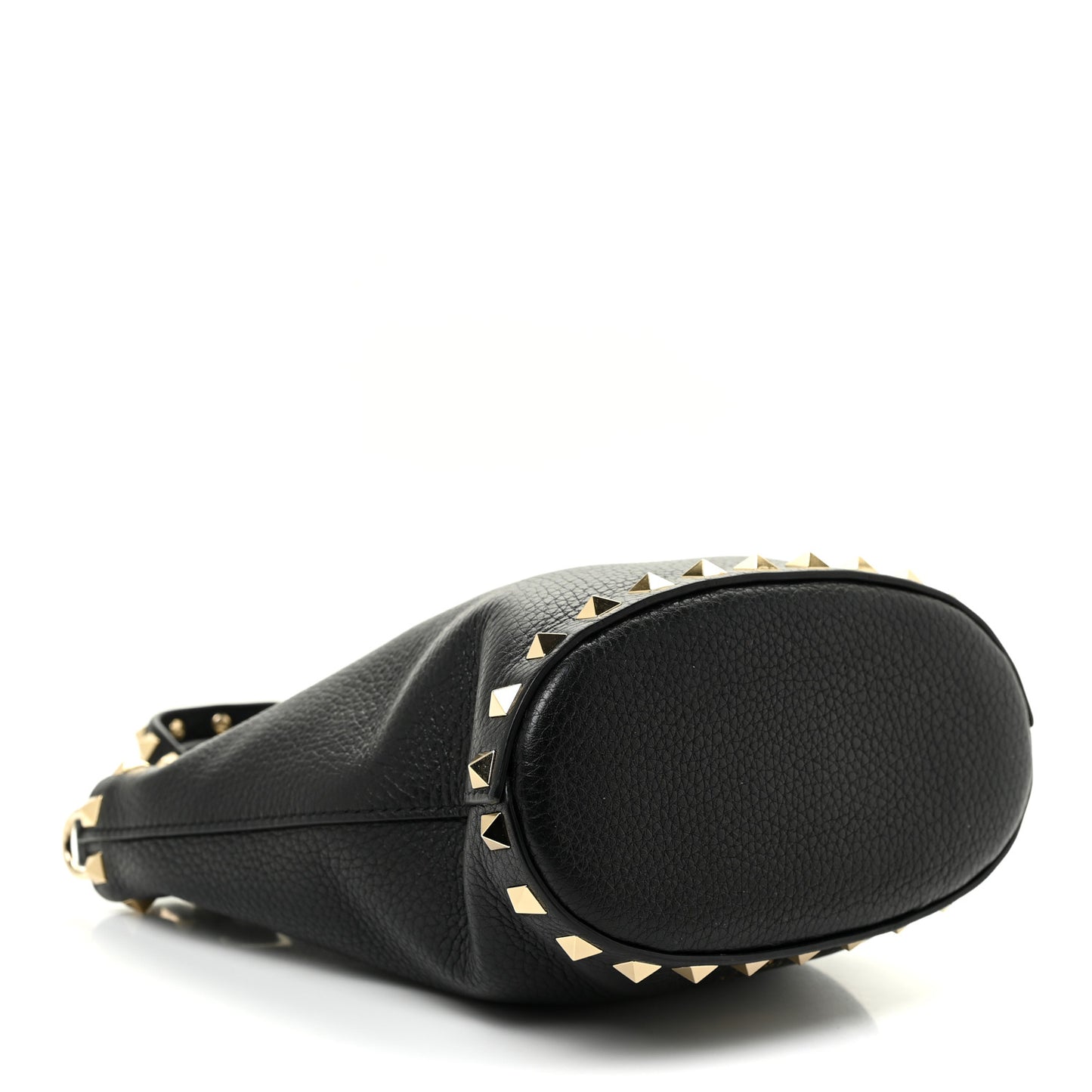 Pebbled Calfskin Rockstud Bucket Bag Black