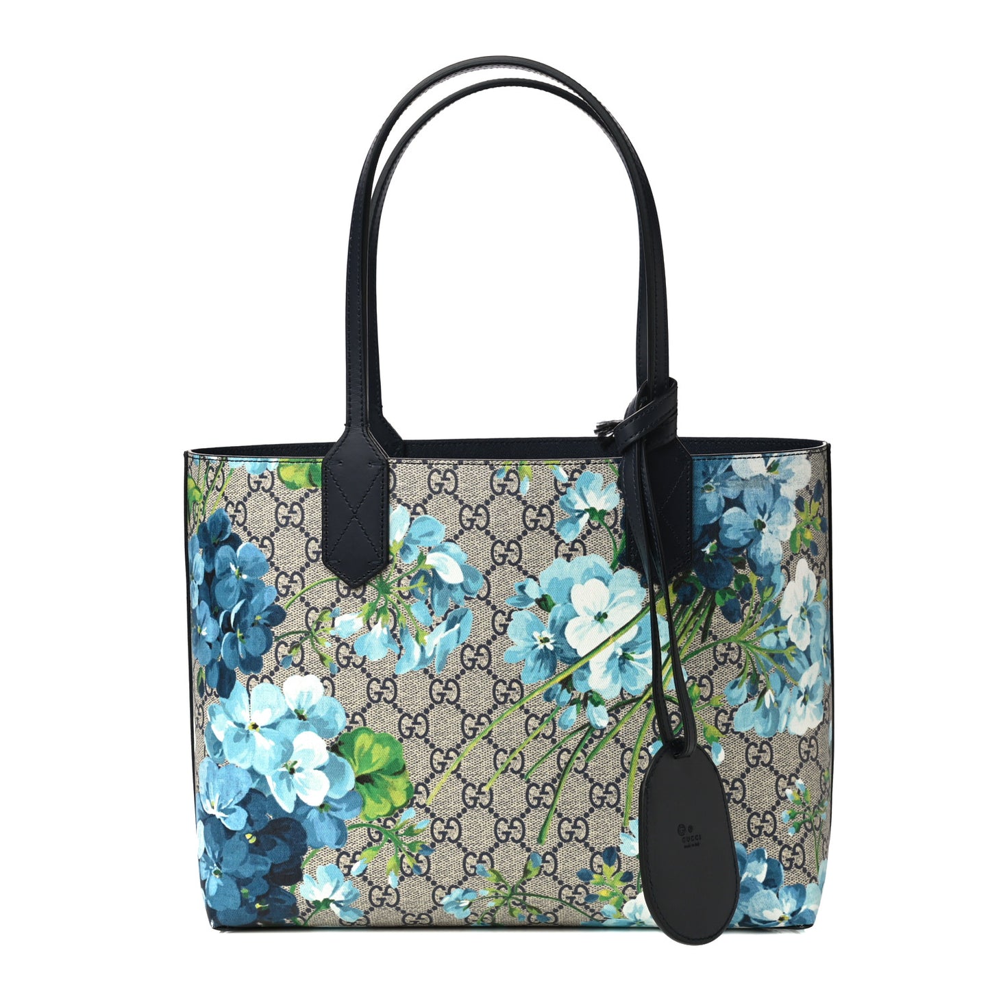 GG Supreme Monogram Blooms Small Reversible Tote Beige Blue Navy