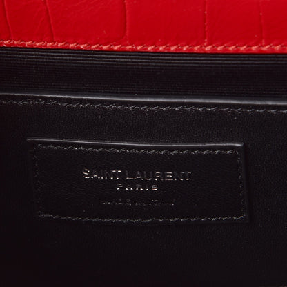 Saint Laurent Calfskin Crocodile Embossed Classic Kate Monogram Clutch Red 6 of 7