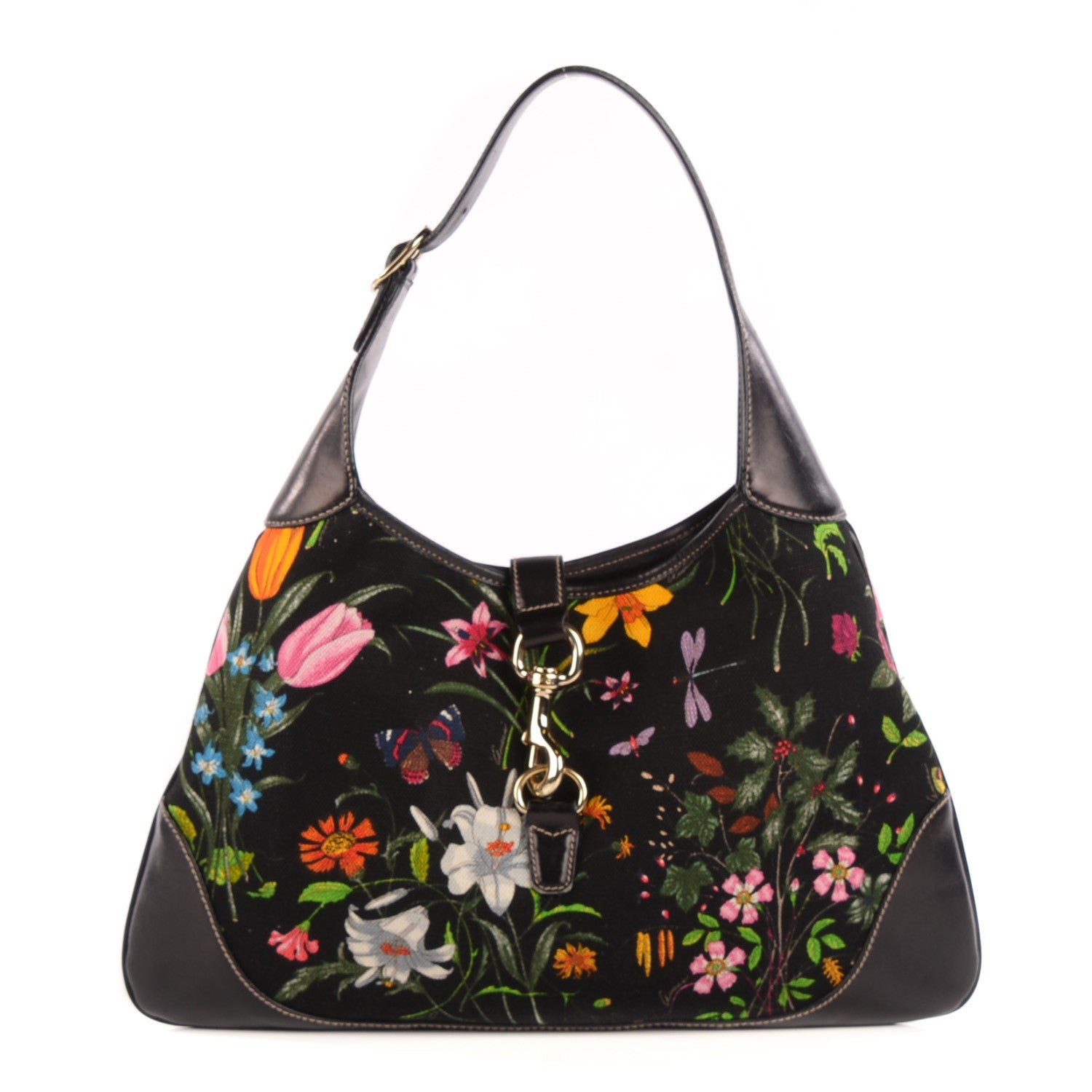 Gucci Canvas Floral Flora Jackie O Bouvier Hobo Dark Brown 1 of 7