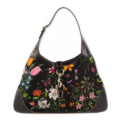 Gucci Canvas Floral Flora Jackie O Bouvier Hobo Dark Brown 1 of 7