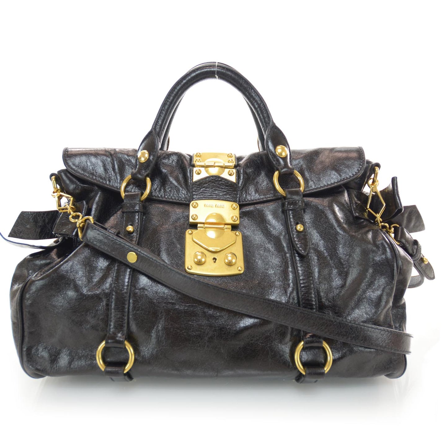 Leather Vitello Lux Bow Bag Black