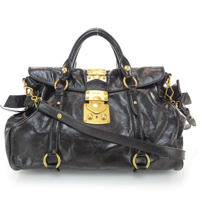 Miu Miu Leather Vitello Lux Bow Bag Black 1 of 7