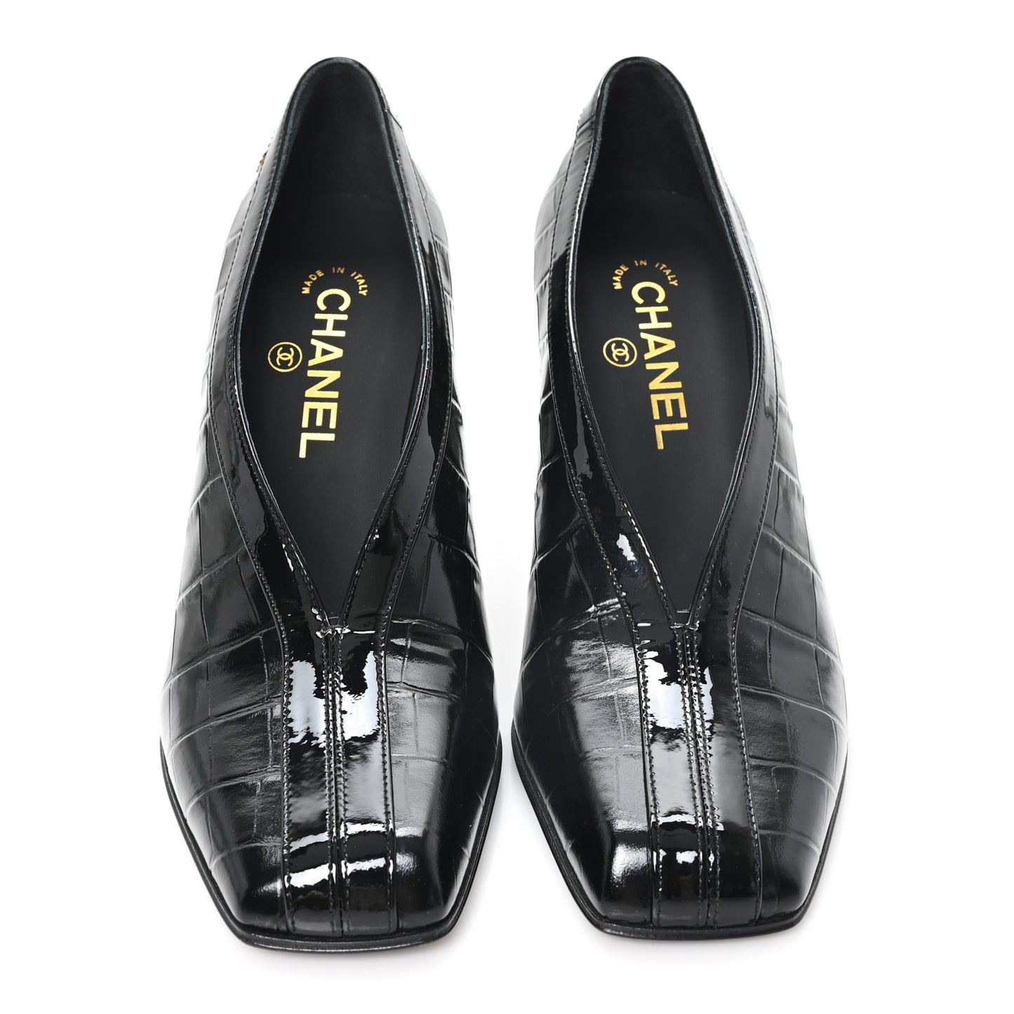 Crocodile Embossed Patent Calfskin Pumps 38 Black