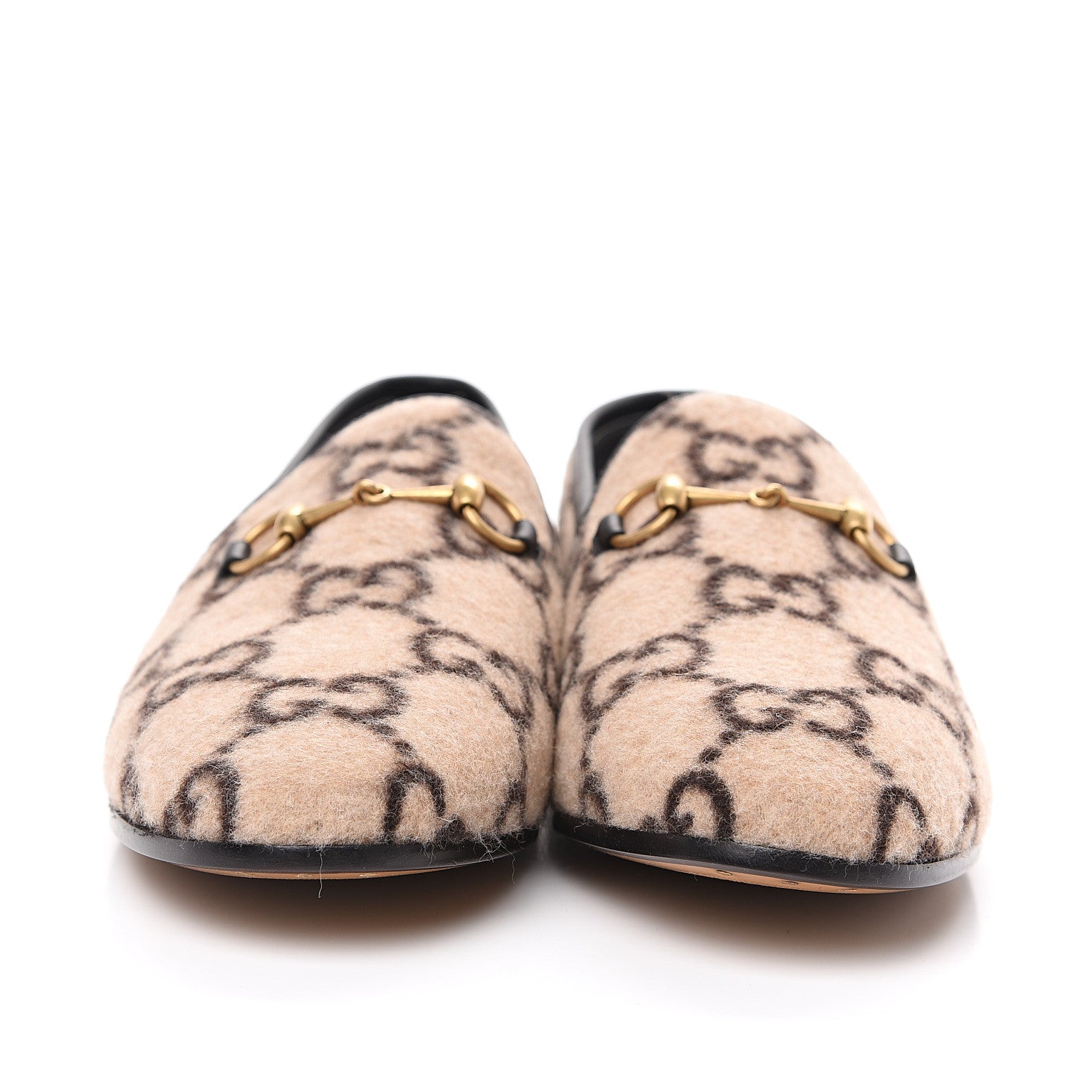 Gucci Covered Wool GG Monogram Womens Jordaan Loafers 38.5 Beige Ebony Black 2 of 9