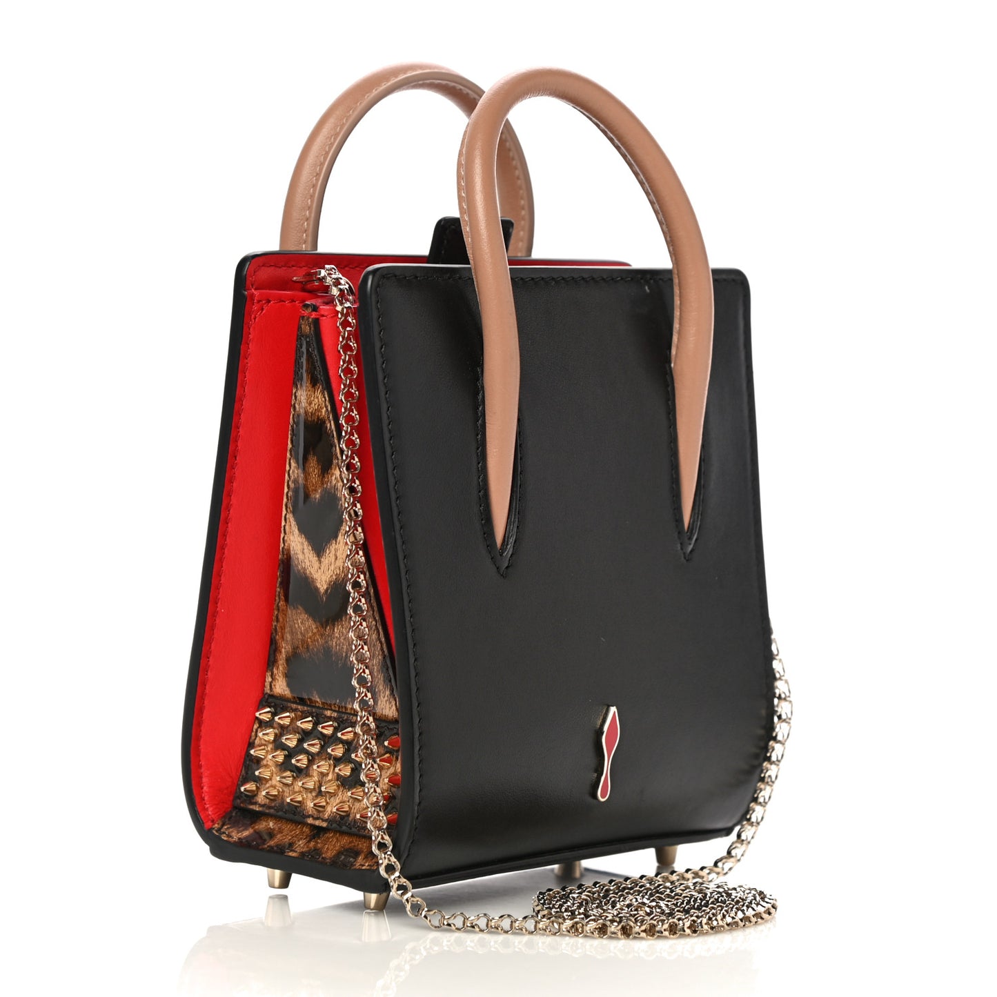 Calfskin Patent Leopard Studded Nano Paloma Black