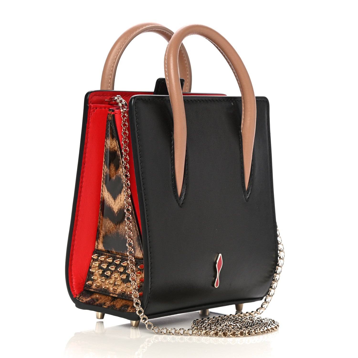 Christian Louboutin Calfskin Patent Leopard Studded Nano Paloma Black 3 of 9