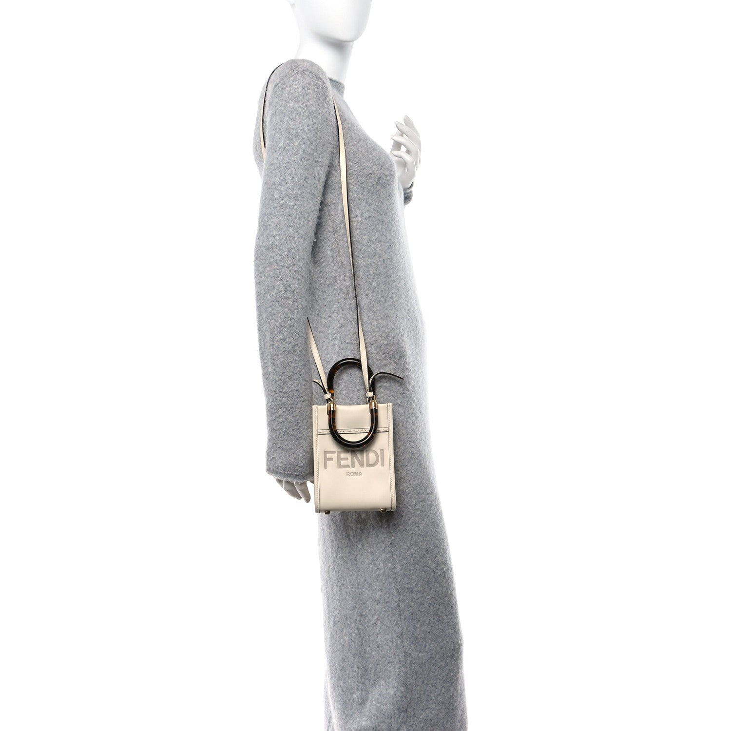 Fendi Vitello King Plexiglass Logo Embossed Mini Sunshine Shopper Tote White Ice 2 of 10