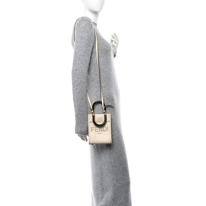 Fendi Vitello King Plexiglass Logo Embossed Mini Sunshine Shopper Tote White Ice 2 of 10