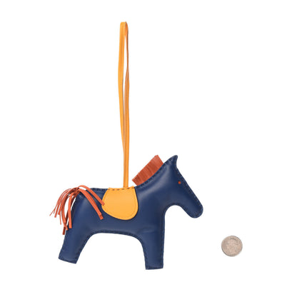 Hermes Milo Lambskin Grigri Rodeo Horse Bag Charm GM Bleu de Malte Cornaline Jaune D'Or 2 of 4