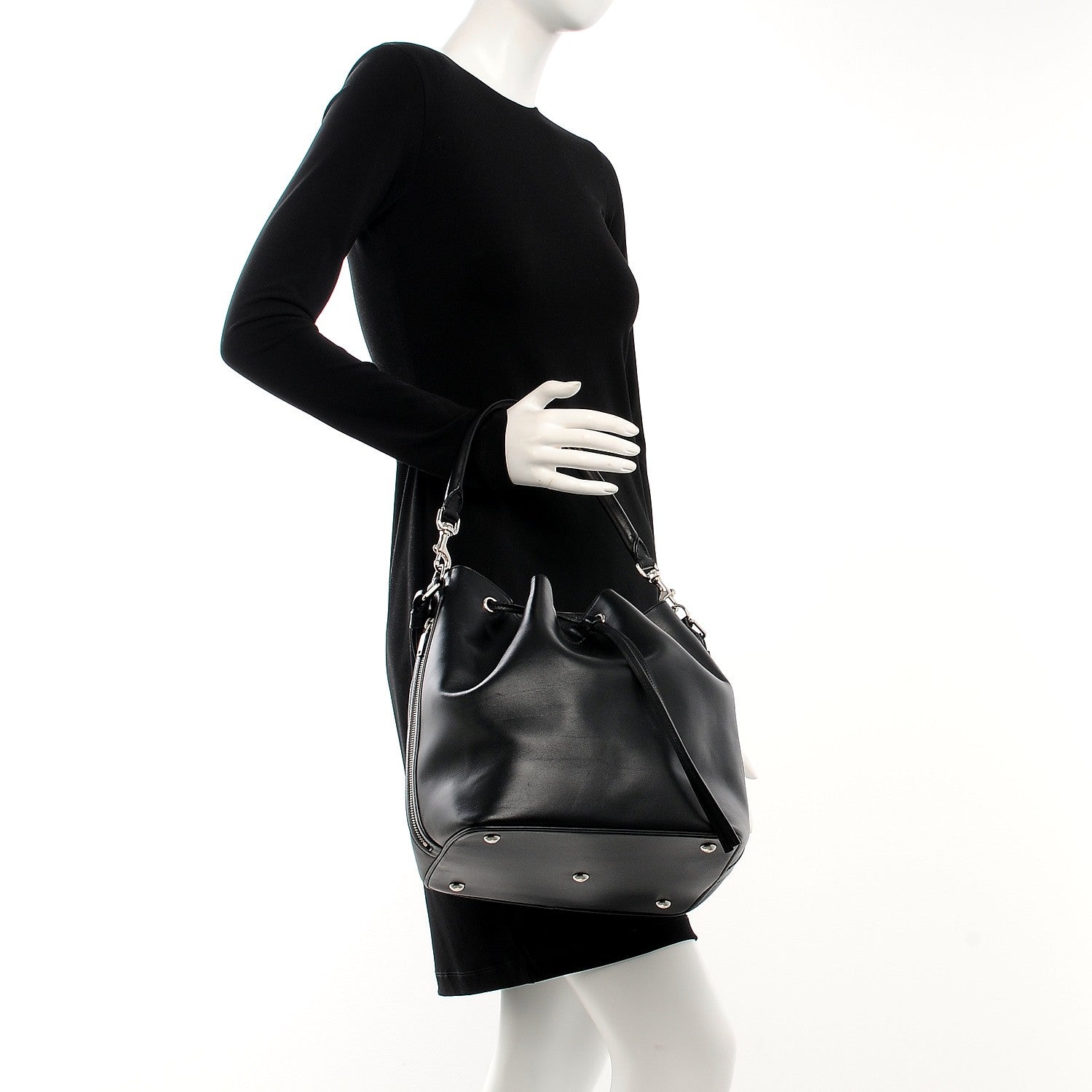 Saint Laurent Calfskin Studded Medium Emmanuelle Bucket Bag Black 3 of 9