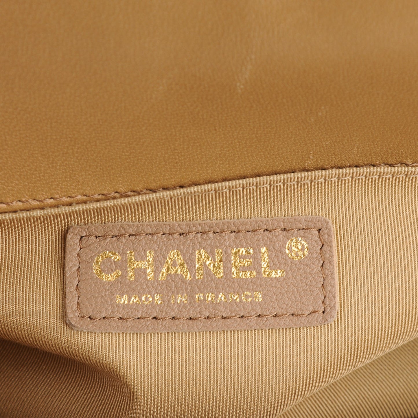 Iridescent Glazed Calfskin Quilted New Medium Boy Flap Dark Beige