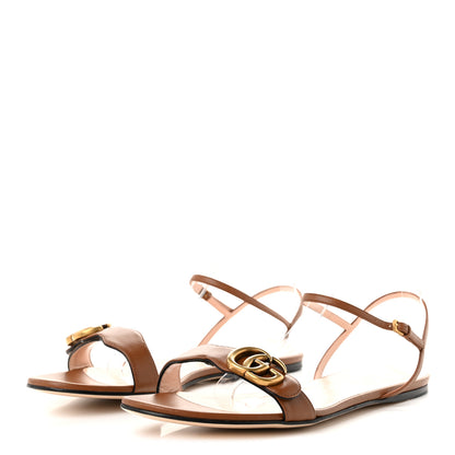 Gucci Lifford Calfskin GG Marmont Ankle Wrap Flat Sandals 41 Cognac 4 of 9