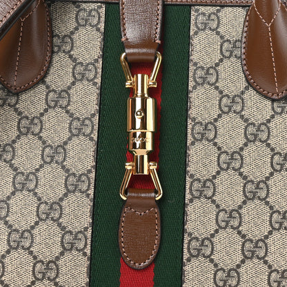 Gucci GG Supreme Monogram Azalea Calfskin Web Medium Jackie 1961 Tote Beige Ebony Brown Sugar 7 of 11