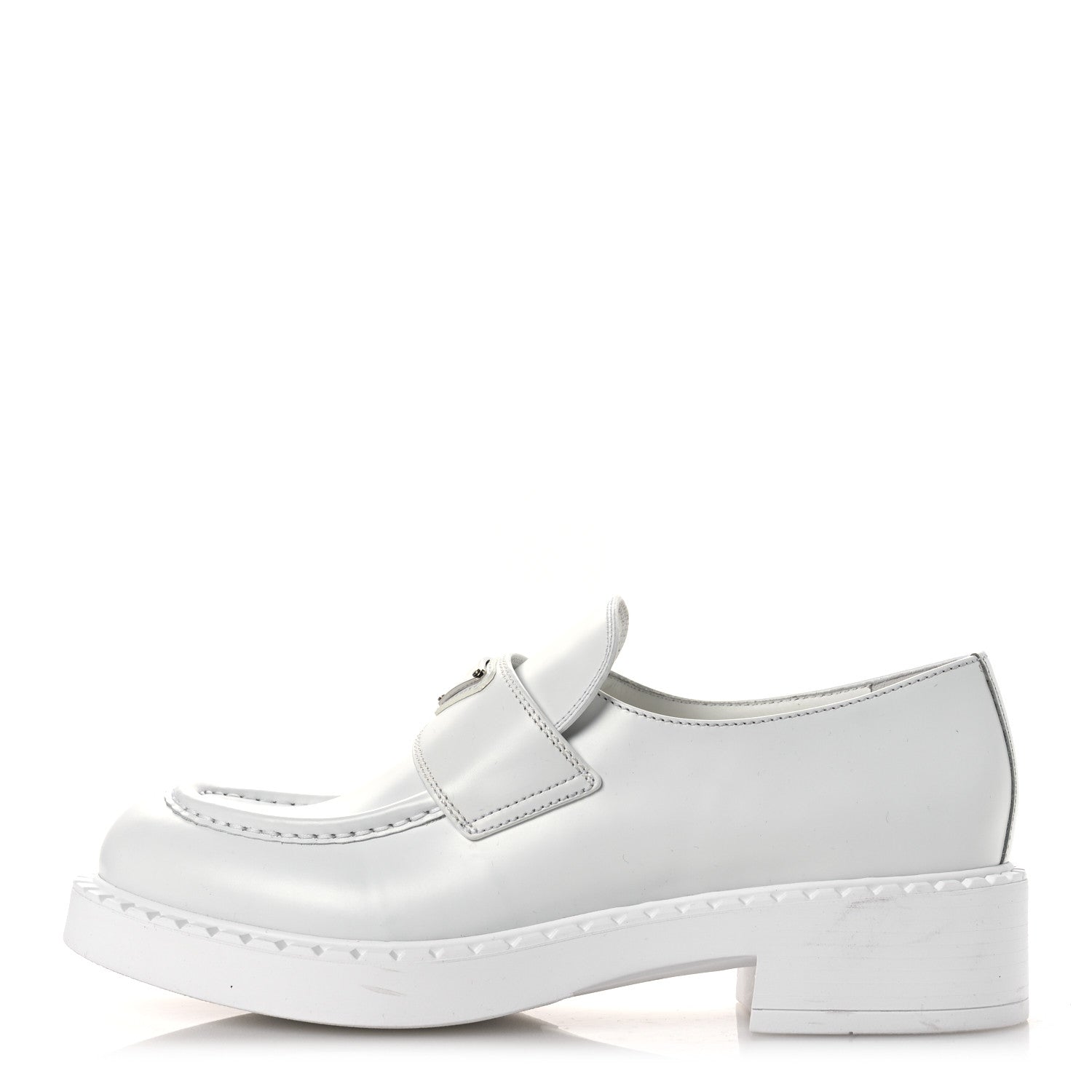 Prada Spazzolato Triangle 50mm Loafers 41 White 1 of 12