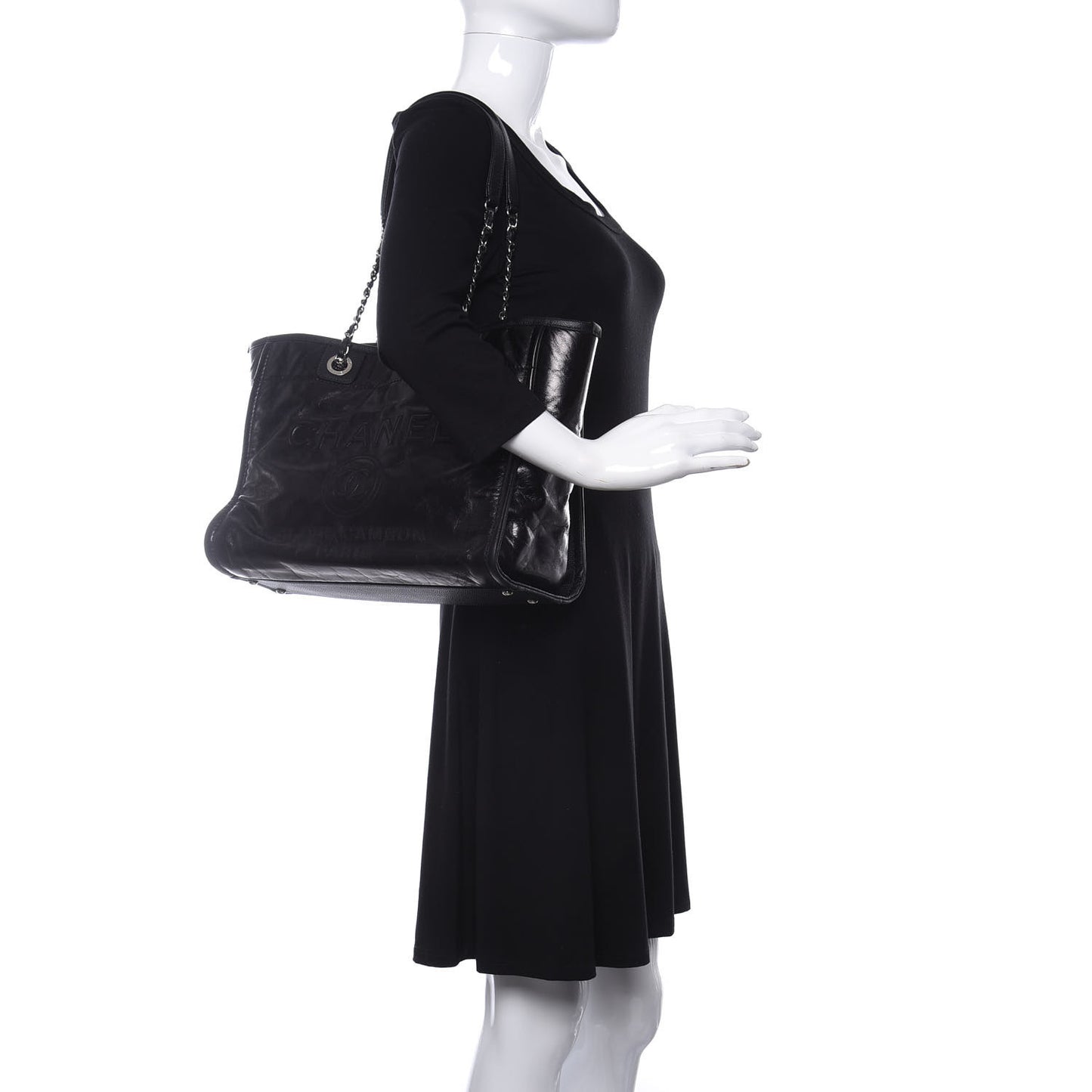 Glazed Calfskin Small Deauville Tote Black