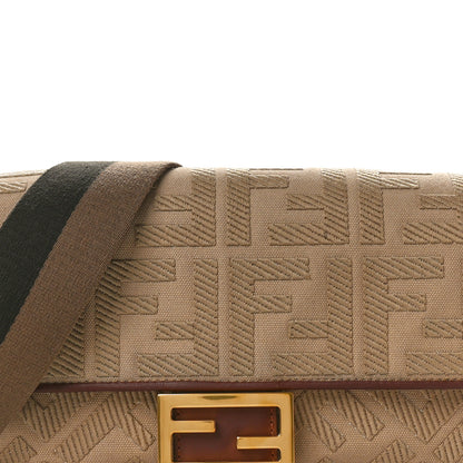 Fendi Canvas Vitello King Bi-Color Strap FF Embroidered Baguette Beige 8 of 10