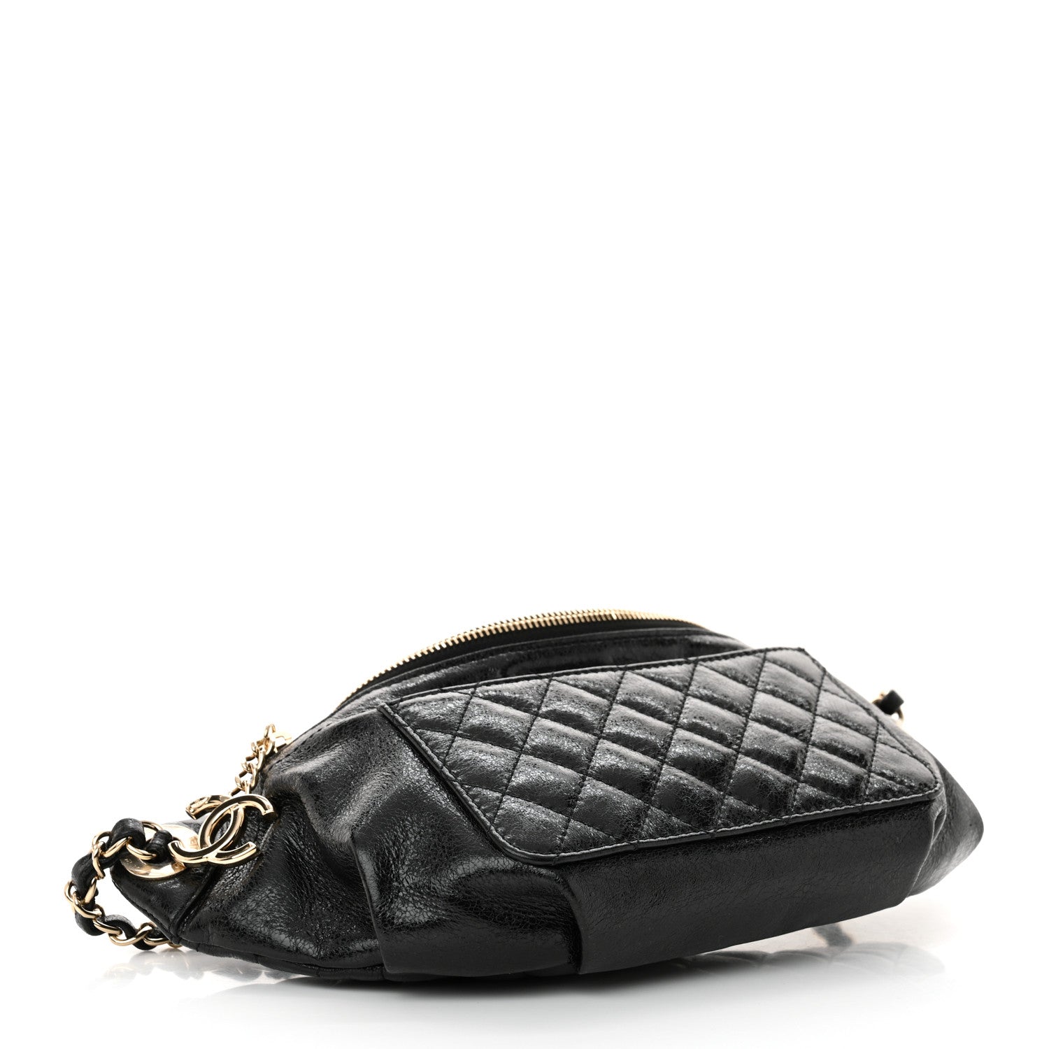 Chanel Crumpled Glazed Lambskin Quilted Waist Bag Fanny Pack Black 4 of 11
