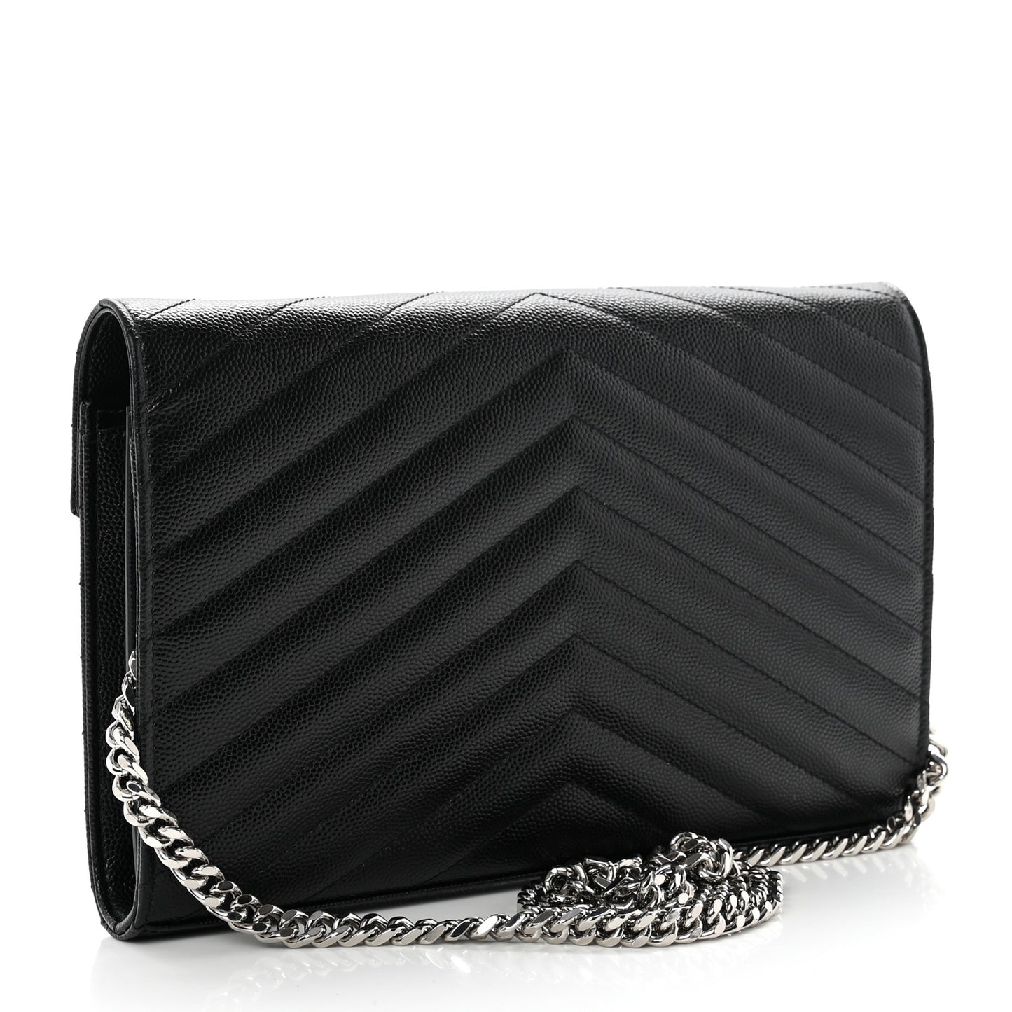 Grain De Poudre Matelasse Chevron Monogram Chain Wallet Black