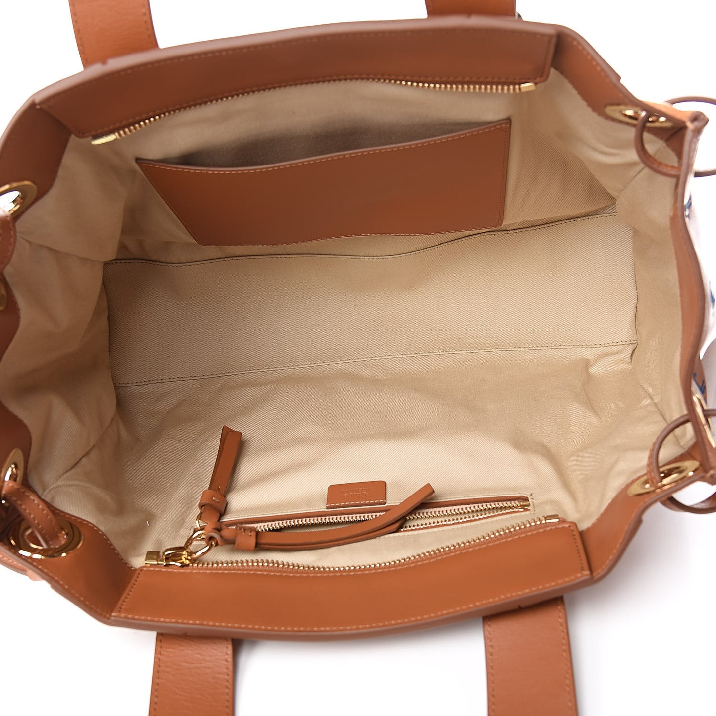 Smooth Calfskin Little Horses Embroidered Tao Zipped Tote Caramel