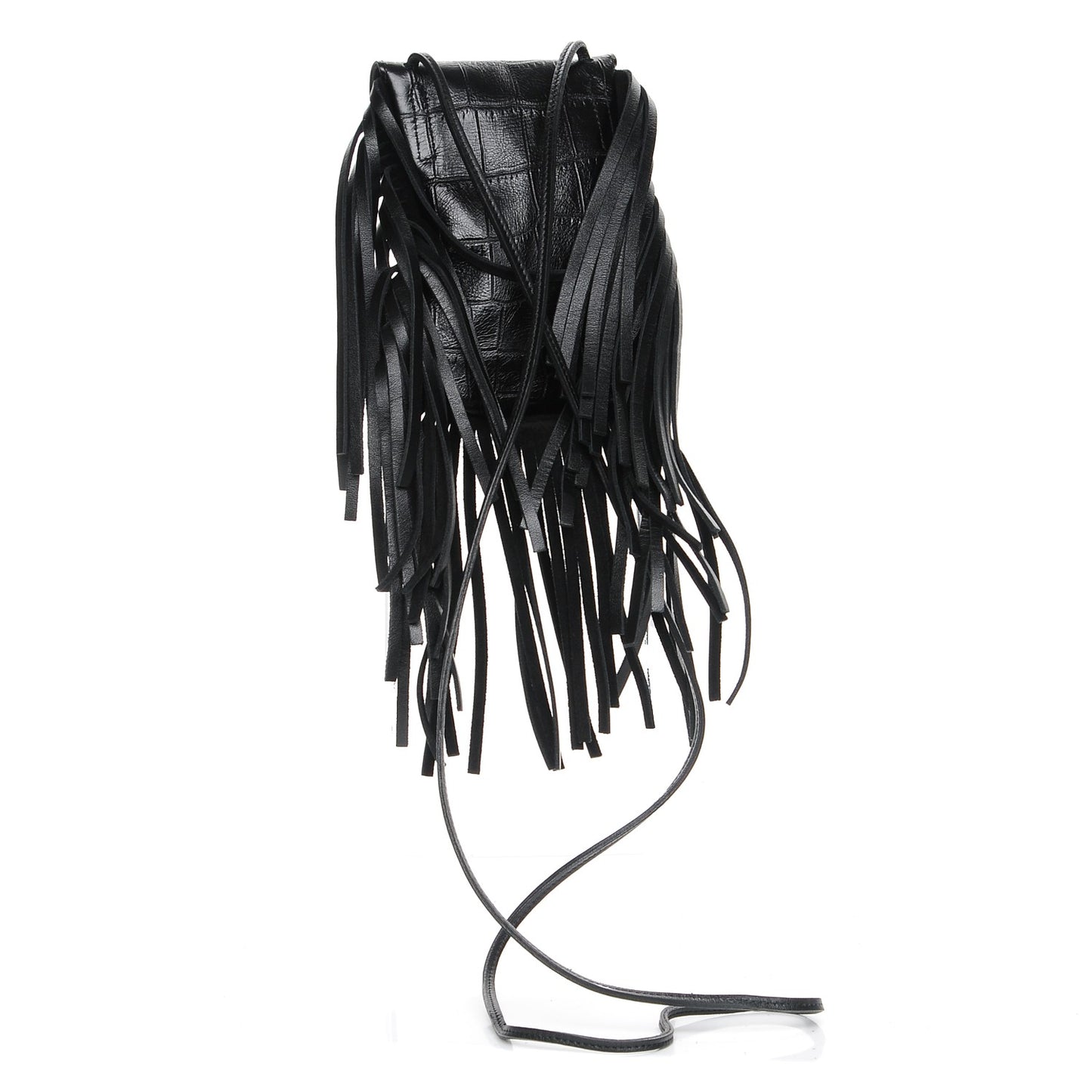 Calfskin Crocodile Embossed Fringe Toy Monogram Anita Crossbody Bag Black