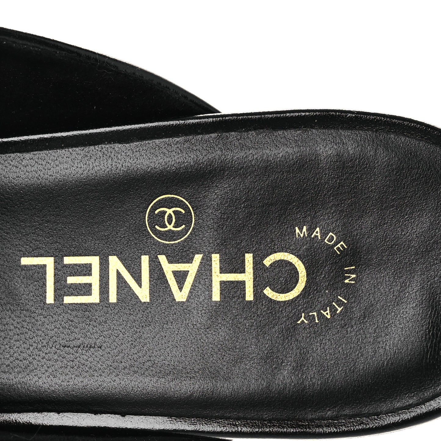 Shiny Calfskin Crystal CC Mules 41 Black